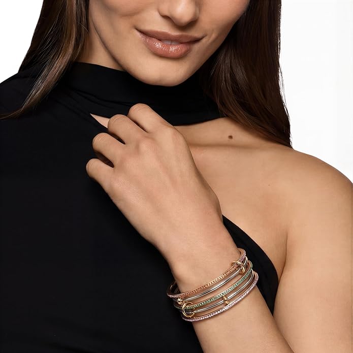 Musishiyu Gold Bracelets for Women Stacking Bangle - 18K Mixed Metal Tri-Color Rolling Interlocking Bands, Cubic Zirconia Fidget Anxiety Jewelry, Valentine's Galentine's Day Gifts (Love, Loyalty, Friendship)