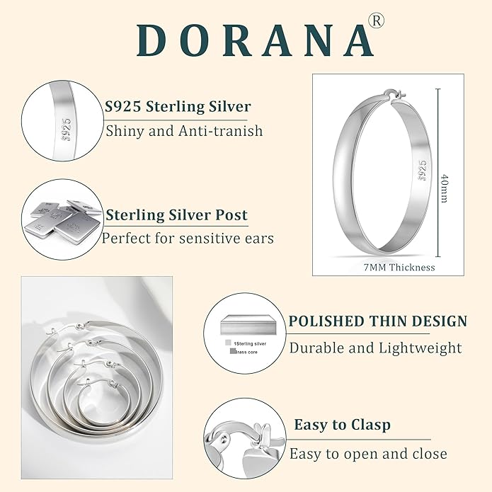 8mm Thick 925 Sterling Silver Hoops Earrings for Women 14K Real Gold Large Hoop Earrings Hypoallergenic and Lightweight Big Hoop Earrings for Women 20/30/40/50/60/70MM