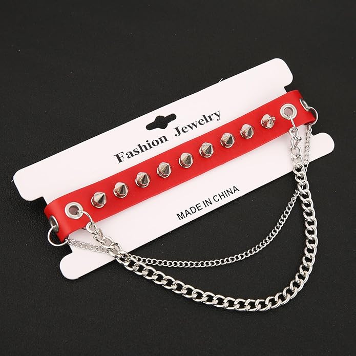 HZMAN Fashion Women Men Cool Punk Goth Metal Spike Studded Link Leather Collar Choker Necklace