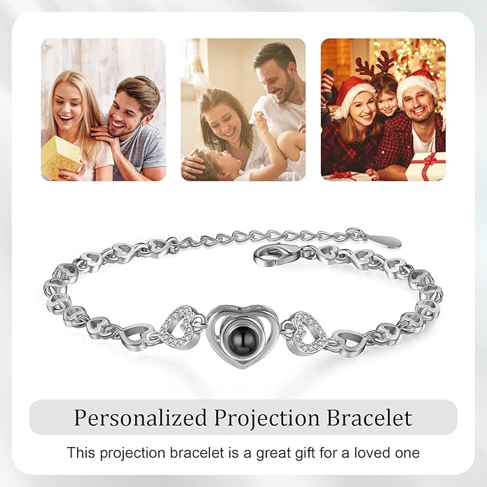 ROSI Personalized Bracelets with Picture Inside, Custom Projection Bracelets with Photos, Picture Bracelet Personalized Photo Gifts, Memorial Gifts for Women Mom Family Couple Girl
