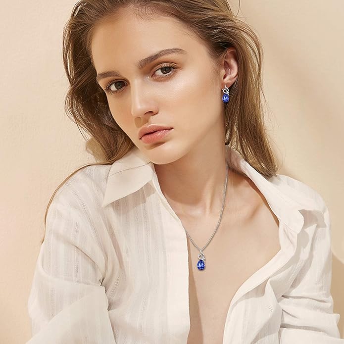 Charming Crystal Jewelry Sets For Women 18K White Gold Plating Bracelet Necklace And Earrings Sets For Wife Girlfriend Or Mothers Idea Gift For Mother's day