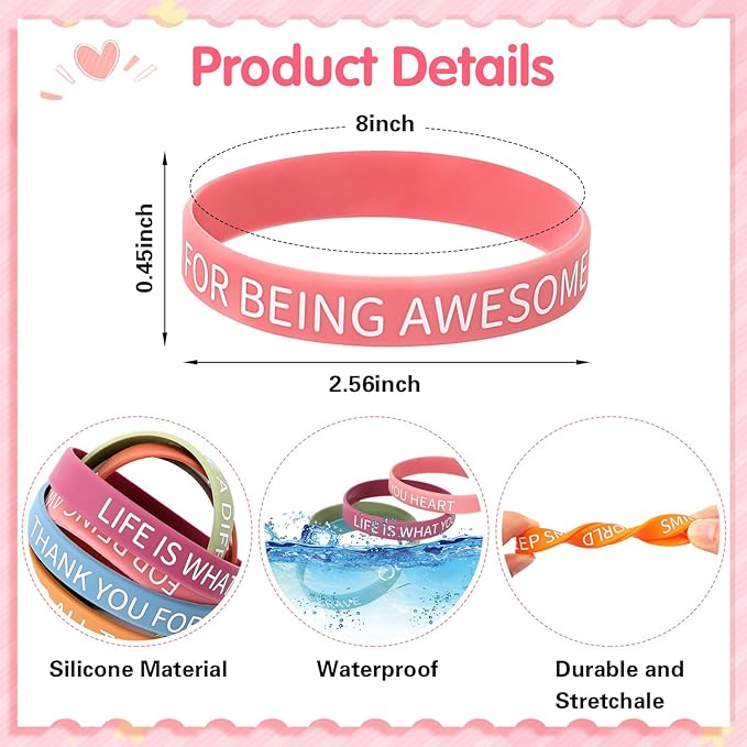 JUNEBRUSHS 64pcs Motivational Quote Silicone Bracelets Bulk Colored Inspirational Rubber Wristbands Unisex Accessories for Women Men Teens Teacher Home Office Party Favor Gifts Supplies (16 Designs)