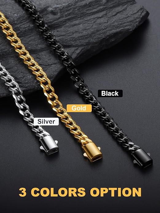 U7 Cuban Link Chain Necklace for Men, Stainless Steel/Black/Gold Mens Necklaces, Chunky Curb Chain Necklace in 6/9/12mm Width 18-30 Inches, Thick Choker Jewelry with Box Packed