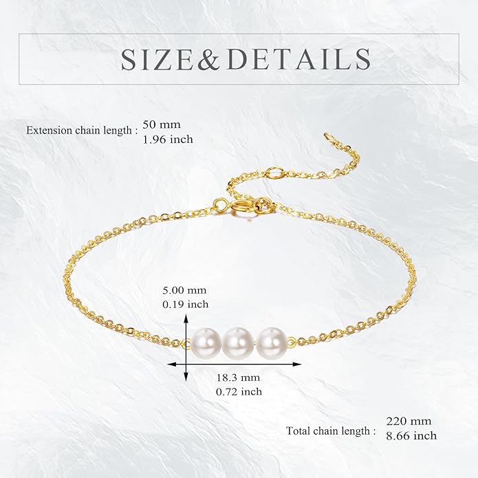 KECHO 14K Real Gold Freshwater Cultured Pearl Bracelet 14K Solid Gold Jewelry Anniversary Birthday Gift for Women