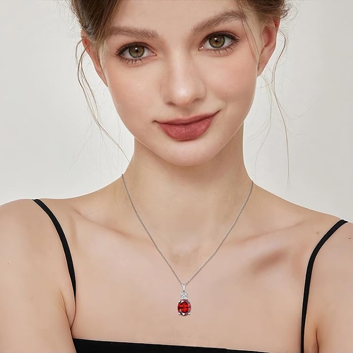 Birthstone Necklace for Women 925 Sterling Silver Oval Cut Cubic Zirconia Pendant Jewelry Gifts for Her