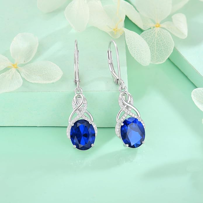 Starchenie 925 Sterling Silver Earrings for Women Infinity Dangle Earrings Amethyst Oval Cut Birthstone Jewelry Gift