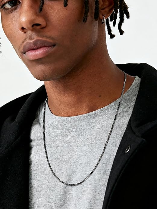 Richsteel Stainless Steel Mens Flat Link Chain Necklace, Black/Gold/Steel Chain for men, 2mm/4mm/6mm Width, No Tarnish & Hypoallergenic Hip Hop Jewelry, 18"-30" Length