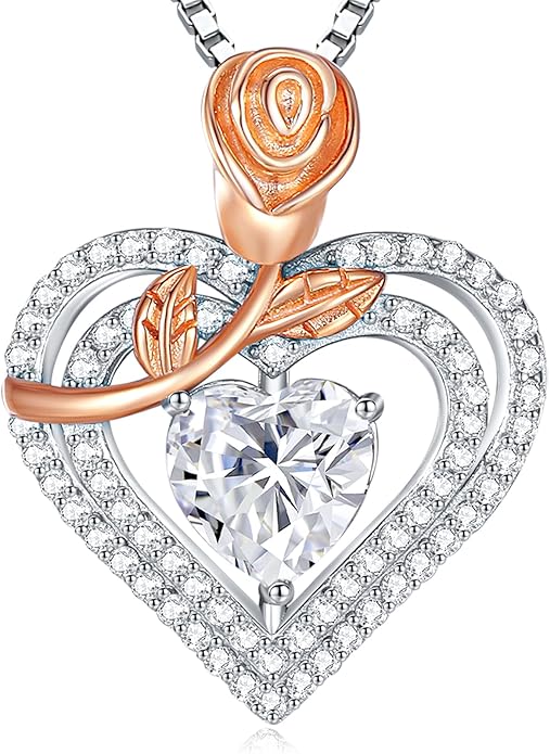 Moissanite Heart Necklaces for Women, 18K White Gold Plated 925 Sterling Silver 1-3CT Moissanite Pendant Jewelry Wedding Anniversary Birthday Christmas Gifts for Wife Mom Girlfriend Sister Grandma