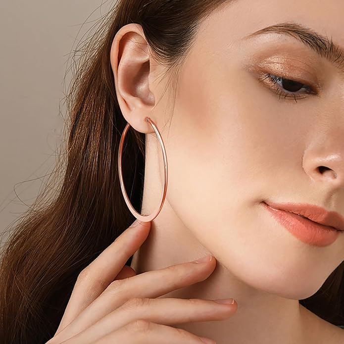 Gacimy Flattened 14K Gold Plated Hoop Earrings for Women, 14K Real Gold Plated Hoops with 925 Sterling Silver Post,Hypoallergenic Lightweight Earring