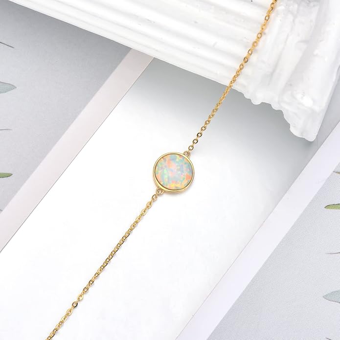 YDD 14k Solid Gold Butterfly Bracelet for Women Opal Butterfly Bracelets for Women Gold Opal Bracelet Opal Jewelry Gift for Her 6.5''-8.5''