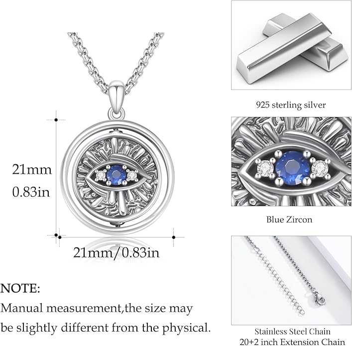 Evil Eye Necklace for Women 925 Sterling Silver, Protection Necklace with Blue Evil Eye Charm, Evil Eye/Lotus Pendant Jewelry, Birthday Christmas Gifts for Her