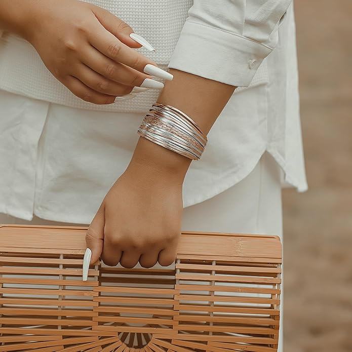 FANCY SHINY Boho Leather Wrap Bracelet Stackable Layered Bangle Cuff with Magnetic Clasp