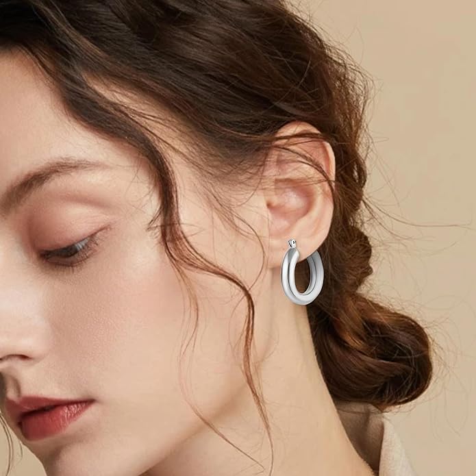 WGOUD 3Pairs 14K Gold Plated Chunky Hoop Earrings Set for Women, Trendy Hoop Earring 925 Sterling Silver Post - Hypoallergenic Thick Lightweight Twisted Hoops Dainty Gold Earrings for Women Jewelry Gifts
