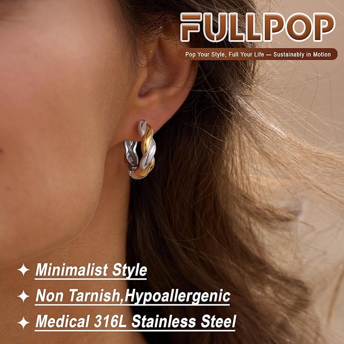 Fullpop Gold Earrings Set for Women Trendy, 18k Gold and Silver Stackable Huggie Hoop Earrings Statement Earrings for Women Trendy Small Gold Hoops Waterproof Non Tarnish Jewelry Gifts for Her