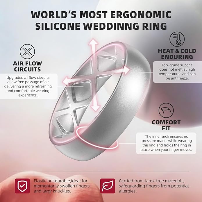 Egnaro Women's Bridal Rings Sets, 6mm Wide, 2mm Thick, Silicone Wedding Rubber Band with Half Size, Inner Arc Ergonomic Breathable Design