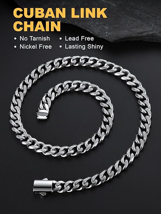 U7 Cuban Link Chain Necklace for Men, Stainless Steel/Black/Gold Mens Necklaces, Chunky Curb Chain Necklace in 6/9/12mm Width 18-30 Inches, Thick Choker Jewelry with Box Packed