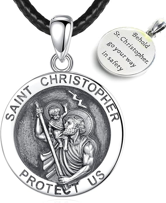 EUDORA 925 Sterling Silver St Christopher/St Benedict/St Michael/Virgin Mary/San Judas Tadeo/Good Shepherd Cross/Archangel Necklace Medal Pendant Protection Religious Amulet Jewelry For Men Women