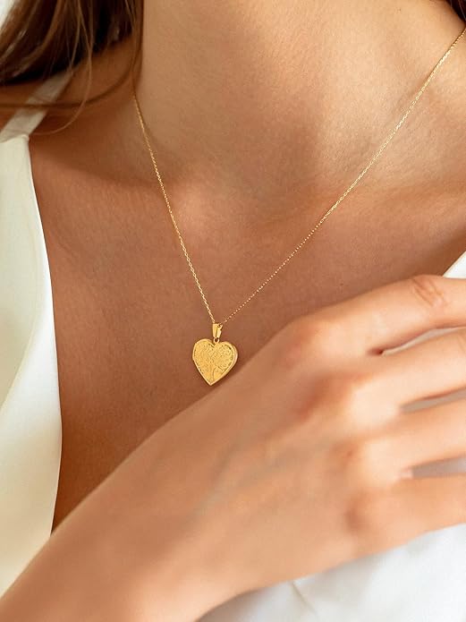 U7 Women Locket Necklace Platinum 14K Gold Photo Lockets that Hold Picture,Chain 20 Inch Personalized Gift Custom Love Heart Image Necklaces