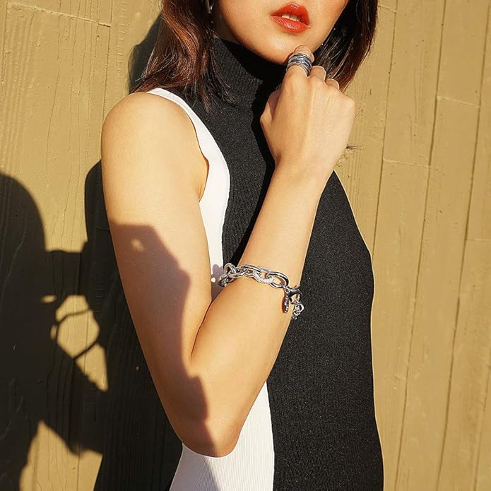 CIUNOFOR Multiple Selection Link Bracelet Designer Brand Inspired Antique Women Jewelry Cable WireVintage Valentine's Day Wide Cuban Curb Link Bracelet Stainless Steel Adjustable Chain for Men and Unisex adults.