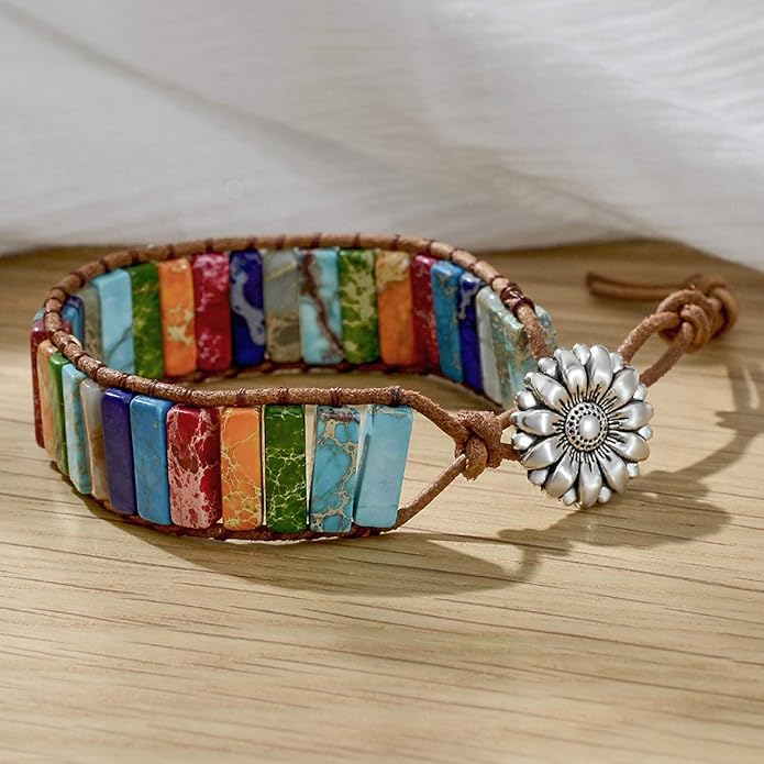 sedmart 7 Chakra Bracelets for Women with Real Stones Leather Wrap Healing Bead Bracelet Women Men Boho Friendship Jewelry