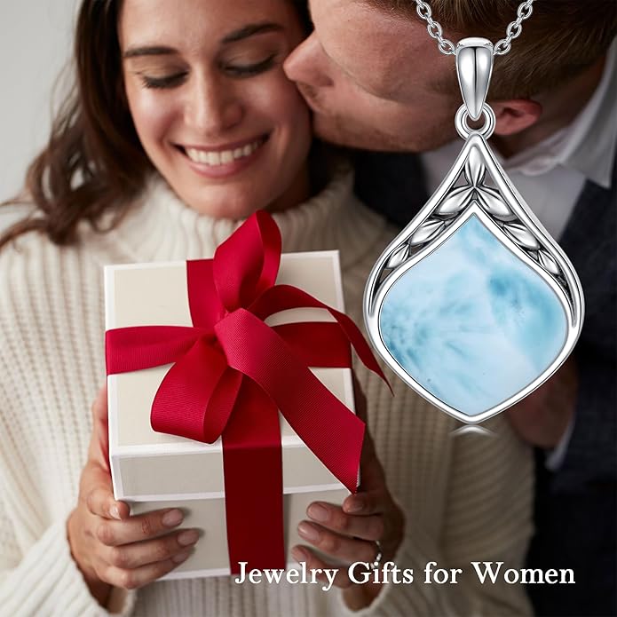 Teardrop Necklace 925 Sterling Silver Vintage Natural Gemstone Pendant Jewelry Birthday Christmas Gifts for Women Mom