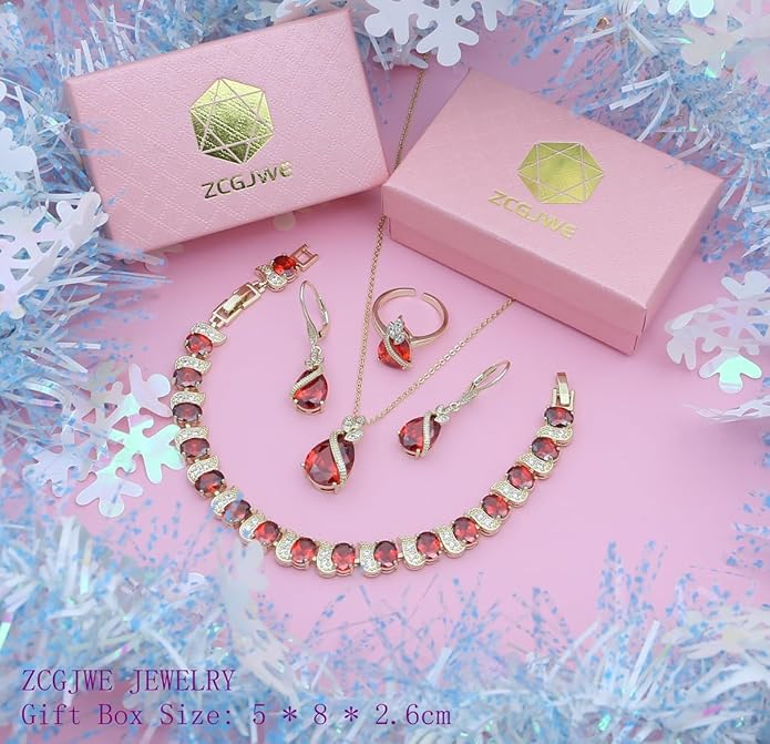 ZCGJWE Wedding Jewelry Set for Women Gem Necklace Earrings Bracelet Luxury Jewelry Set Birthday Valentine's Day Mother's Day Christmas Prom Jewelry Gift