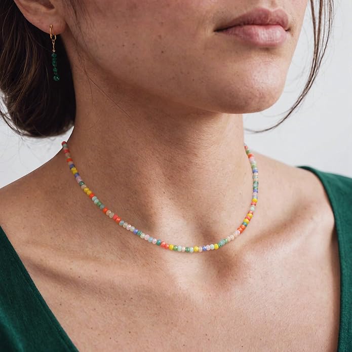 JSJOY Tiny Crystal Beaded Choker Necklaces for Women Colorful Beaded Necklace Dainty Choker Necklaces Simple Boho Jewelry Gifts for Teens Handmade Bead Necklaces Gifts
