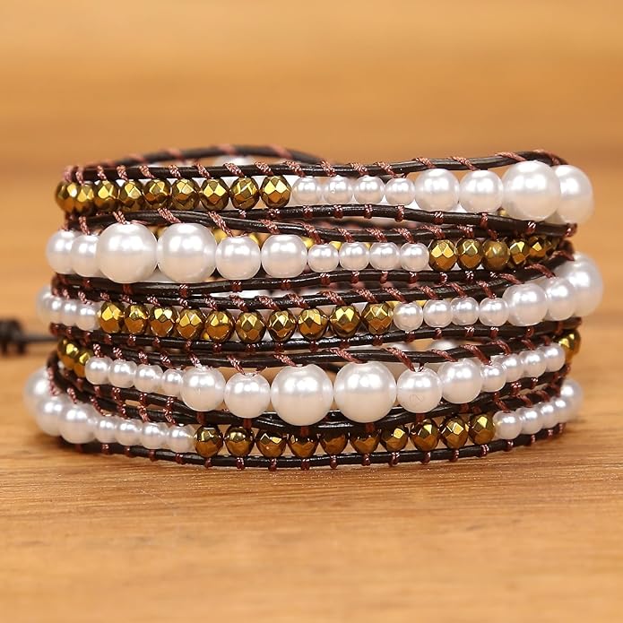 ZOSOJONA Boho Wrap Bead Bracelet for Women - Handmade Adjustable Natural Stone Beaded Bracelets Rope Yoga Healing Bracelet Bangle Hippie Jewelry