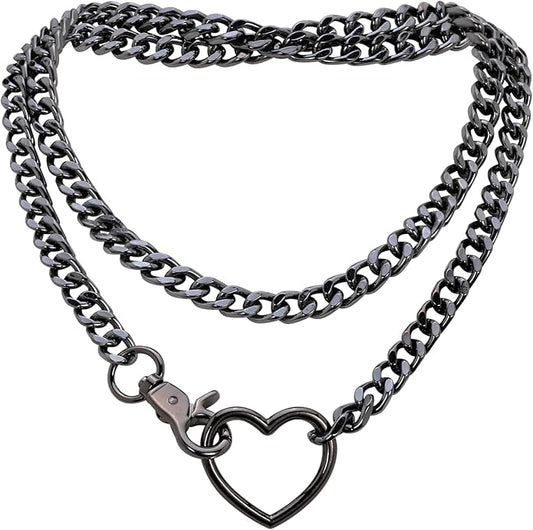 Chunky Gold Choker Necklaces for Women, Long Gold Chain Heart Necklace, 36 Inches Slip Chain Adjustable Lariat Heart Y Necklace for Women and Men, Goth Chunky Heart Necklace Jewlery Gifts