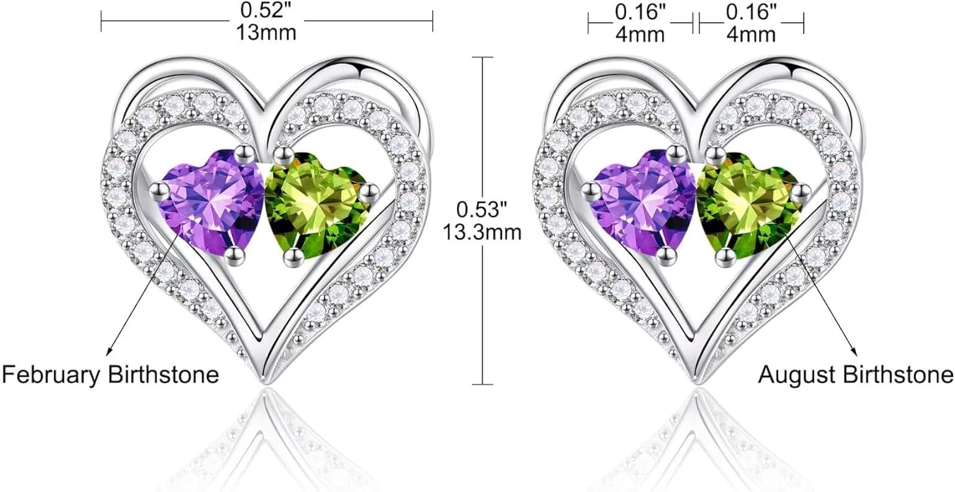 Iefil Birthstone Earrings for Women - 925 Sterling Silver Heart Earrings Anniversary Birthday Gifts for Women Wife Girlfriend Mom