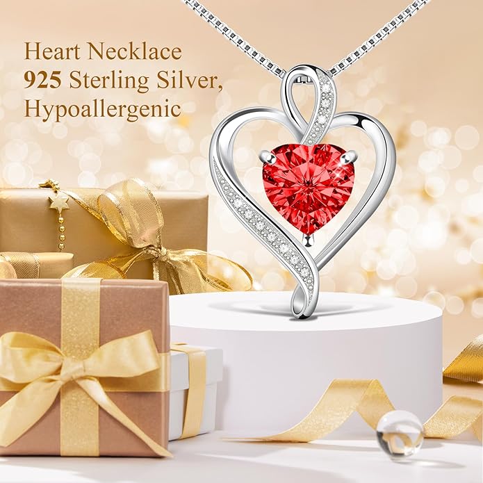 925 Sterling Silver Necklace - Exquisite Silver Jewelry for Women - Heart Pendant Silver Necklace - Birthday, Anniversary, Valentine's Day Gift for Women, Wife, Mom, Girlfriend, Lady