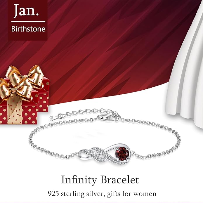 Birthstone Bracelets for Women 925 Sterling Silver Created Gemstone Bracelet Infinity Pendant Jewelry for Her, 6.7"+1.2"