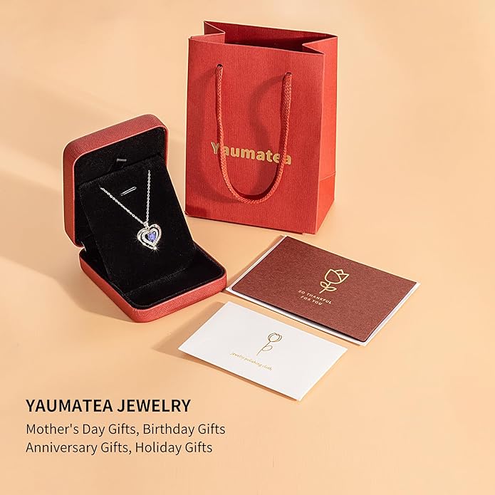 Heart Necklace, I Love You Always & Forever, Birthstone Cubic Zirconia Pendant, Gift for Women