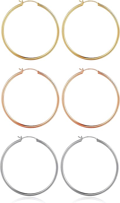 M MOOHAM 14K-Gold-Plated Hoop Earrings for Women - Hypoallergenic 14K Gold 925 Sterling silver-plated Post Sensitive Ears Nickel Free Hoops Earrings Set for Women Jewelry Lightweight 13-60mm
