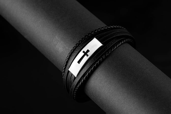 Cross Bracelet for Men - Genuine Leather Religious Bracelets | Stylish Christian Bracelet for Men - Perfect Faith Accessory | Mens Cross Bracelet - Christian Jewelry
