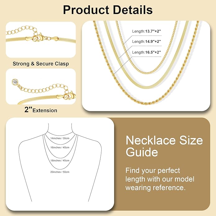 Freekiss Herringbone Necklace for Women,Dainty Gold Necklace,14k Gold Plated Snake,Gold Chain Choker Necklaces,Simple Gold Layered Necklaces,Gold Jewelry Gift for Women