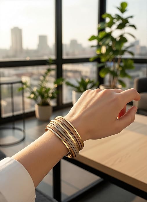 Edoneery Leather Wrap Bracelet for Women, Boho Handmade Multi-Layer Cuff with Crystal Beads Heart, Stackable Bangle Western Jewelry Gift
