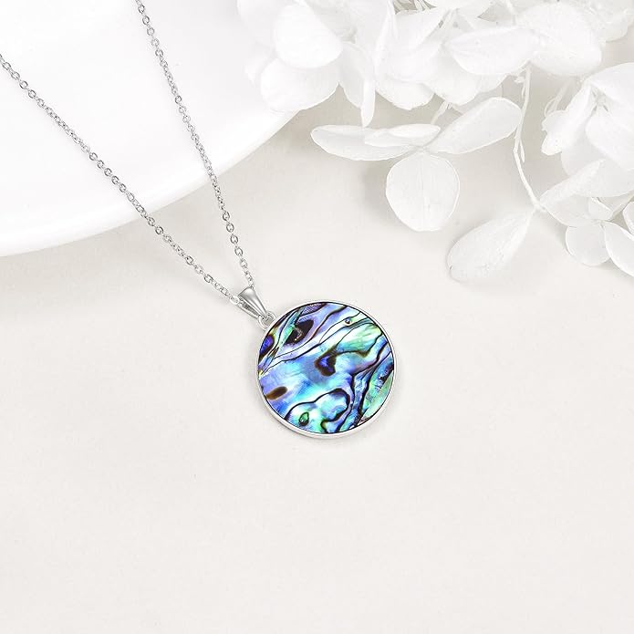 VONALA Artemis's/Poseidon's/Athena's/Weapons Necklace S925 Sterling Silver Plated Abalone Pendant Necklace for Women Men for Women Men