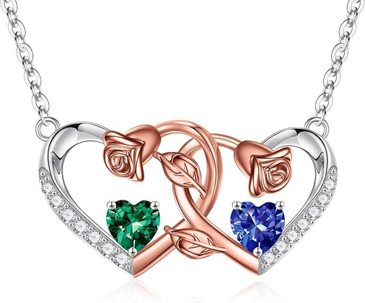 Iefil Chrismas Gifts for Wife - 925 Sterling Silver Rose Birthstone Necklace, Stocking Stuffers for Women Wife Girlfriend Mom