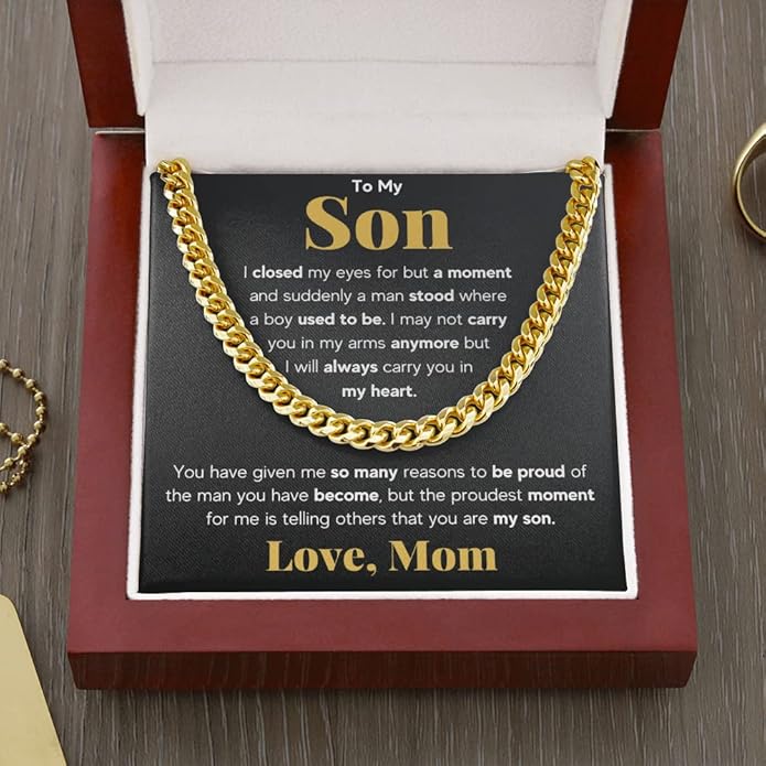 FG Family Gift Mall To My Son From Mom, Son Gifts From Mom and Dad, Mother and Son Necklace, Birthday Gift For My Son Graduation Christmas Cuban Link Chain Necklace Present