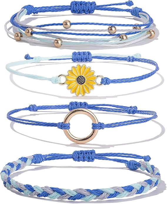 FANCY SHINY Sunflower String Bracelet Boho Braided Rope Wrap Bracelets Cute Summer Beach Surfer Jewelry for Women