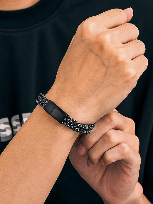 Richsteel Bracelets for Men 6mm/10mm/12mm Width Stainless Steel With Sturdy Clasp Franco Curb Chain Mens Bracelet 7.4/8.2/9 Inches Length