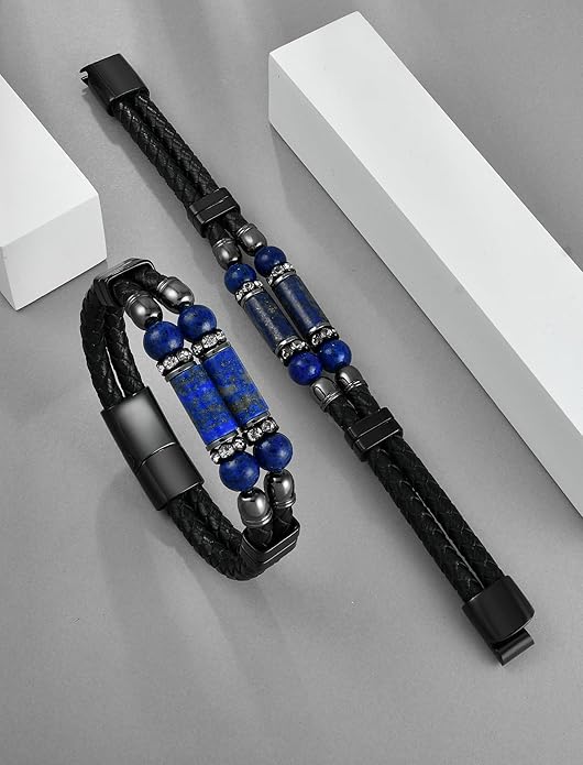Lapis Lazuli Bracelets for Men Leather Black Bracelet