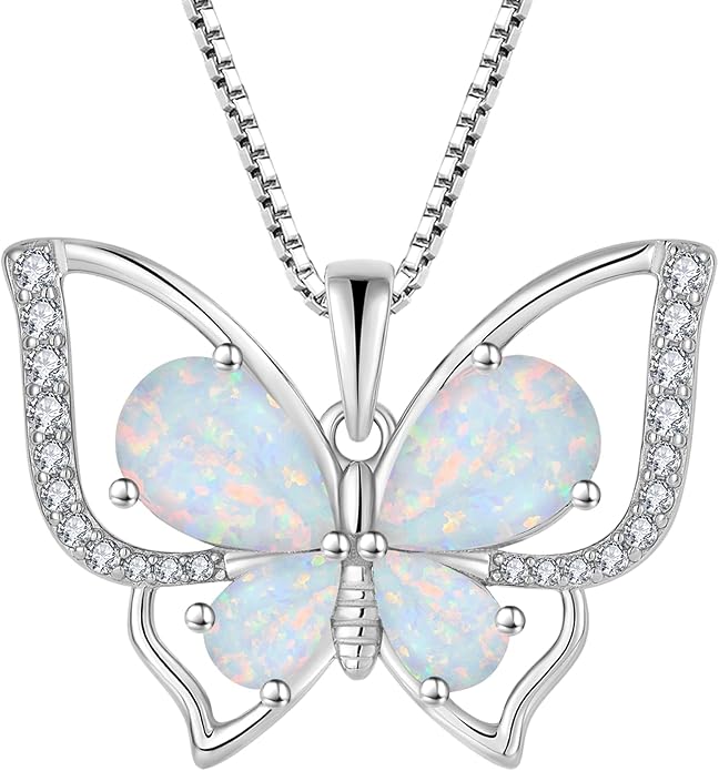 YL Women's Butterfly Necklace 925 Sterling Silver Flower Rose Pendant Birthstone Halo Jewelry