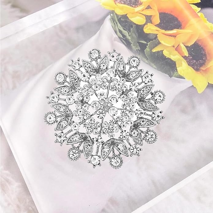 Crystal Rhinestone Brooch for Women Silver Brooch Pins for Women Clear Rhinestone Jewelry Pins for DIY Bridal Wedding Bouquet