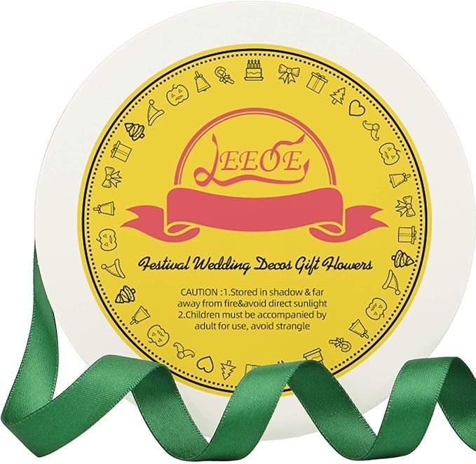LEEQE Double Face Forest Green Satin Ribbon 1/2 inch X 50 Yards Polyester Forest Green Ribbon for Gift Wrapping Very Suitable for Weddings Party Invitation Decorations and More