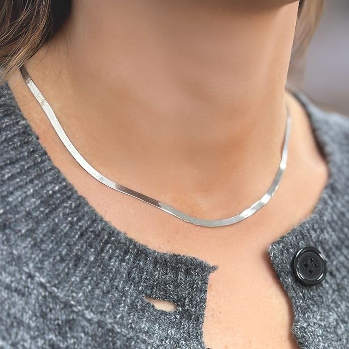 CHESKY Gold Necklace for Women-14K Gold Plated/Sterling Silver Plated Snake Chain Necklace Dainty Simple Chunky Herringbone Necklace Choker Necklaces Jewelry for Women