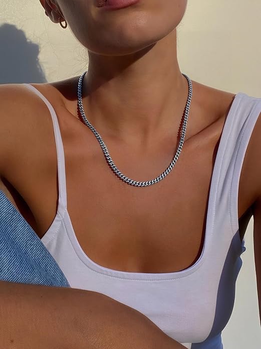 ChainsPro Chunky Cuban Link Chain Necklace for Women,Stainless Steel Silver/Gold Plated Thick Choker, 5/12/14mm Width,18" and 20" Punk Hip Hop Trendy Jewelry Gifts