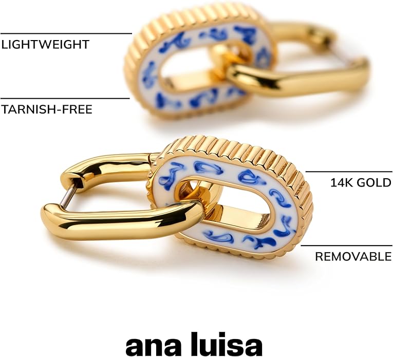 Ana Luisa Ash Double Hoop Earrings for Women - 14K Gold Plated, Silver & Two-Tone Drop Dangle Hoop Earring - Trendy Paperclip Link Huggie Hoop - Hypoallergenic, Water-Resistant & Tarnish-Free Jewelry