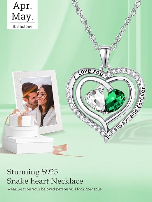 Zeuslia Double Birthstone Necklace Gifts for Wife - 925 Sterling Silver Sunflower/Rose/Crown Cross/Compass/Heart Pendant I Love You Necklace, Anniversary Birthday Gifts for Wife Girlfriend Mom Her